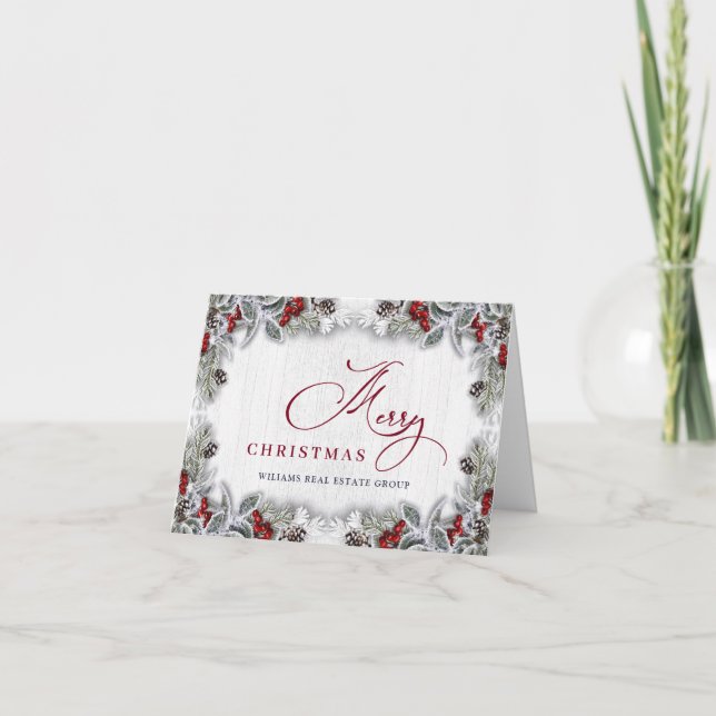 Tarjeta Festiva Navidades Holly Berry Rustic Corporate Greeting (Anverso)