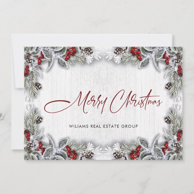 Tarjeta Festiva Navidades Holly Berry Rustic Corporate Greeting (Anverso)