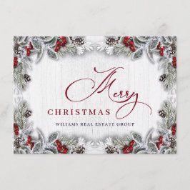 Tarjeta Festiva Navidades Holly Berry Rustic Corporate Greeting