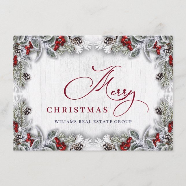Tarjeta Festiva Navidades Holly Berry Rustic Corporate Greeting (Anverso)