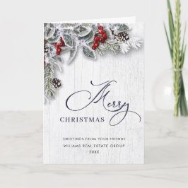 Tarjeta Festiva Navidades Holly Berry Rustic Corporate Greeting