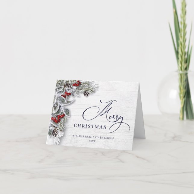 Tarjeta Festiva Navidades Holly Berry Rustic Corporate Greeting (Anverso)