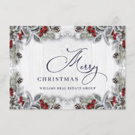 Tarjeta Festiva Navidades Holly Berry Rustic Corporate Greeting