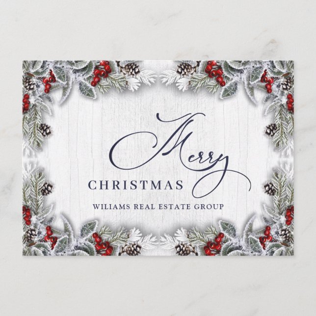 Tarjeta Festiva Navidades Holly Berry Rustic Corporate Greeting (Anverso)