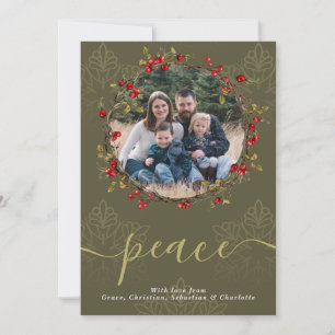 Tarjeta Festiva Navidades Holly Berry Wreath Photo Template