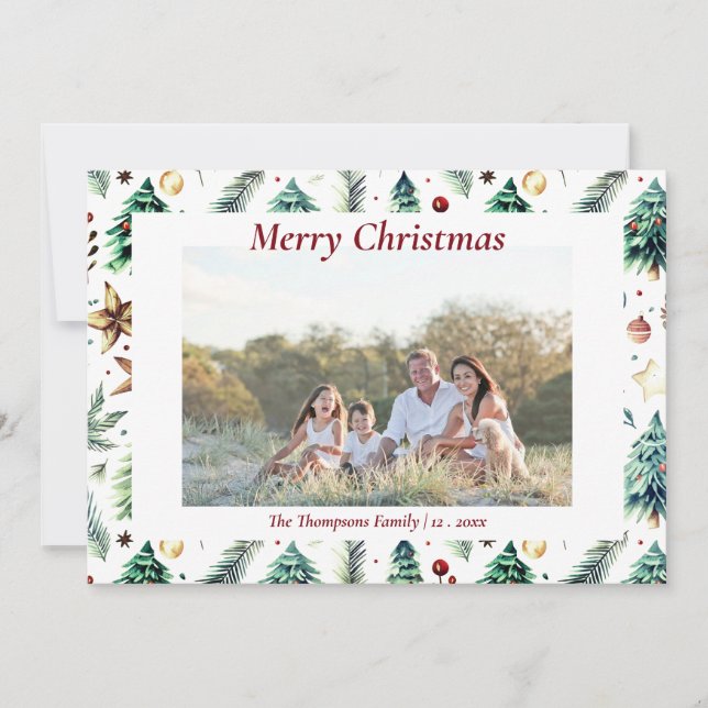 Tarjeta Festiva Navidades Holly Botanical Greeneration Photo White (Anverso)