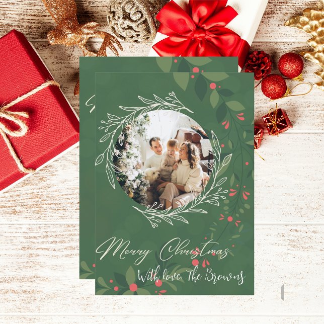Tarjeta Festiva Navidades Holly Botanical Greenery Photo Navy (Subido por el creador)