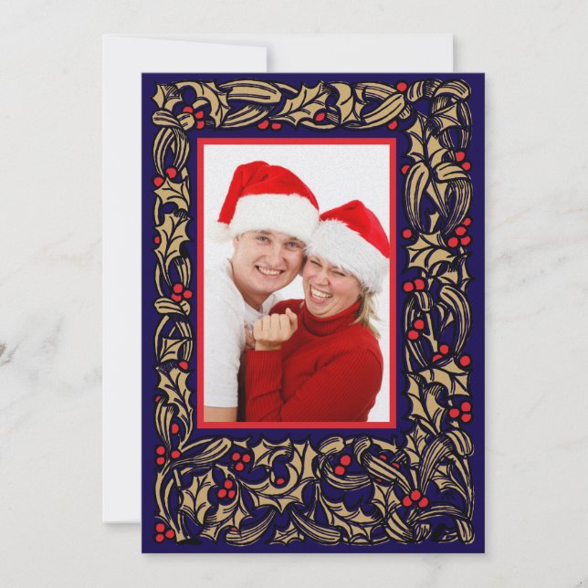 Tarjeta Festiva Navidades Holly con foto de la frontera de las Ber (Anverso)