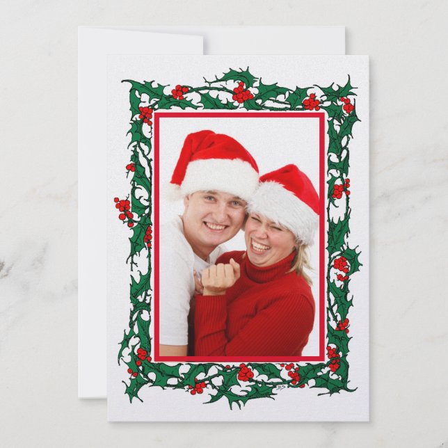 Tarjeta Festiva Navidades Holly con foto fronteriza de Berries (Anverso)