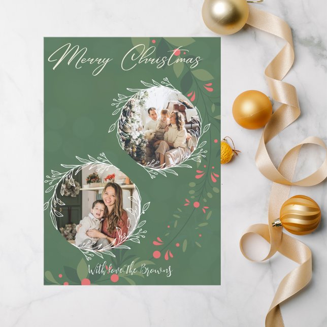 Tarjeta Festiva Navidades Holly Greenery Botánico 2 Foto Navy (Subido por el creador)