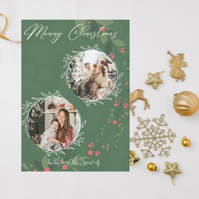 Tarjeta Festiva Navidades Holly Greenery Botánico 2 Foto Navy (Subido por el creador)