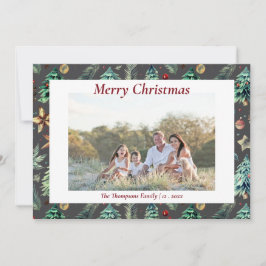 Tarjeta Festiva Navidades Holly Greenery Botánico Foto Carbón