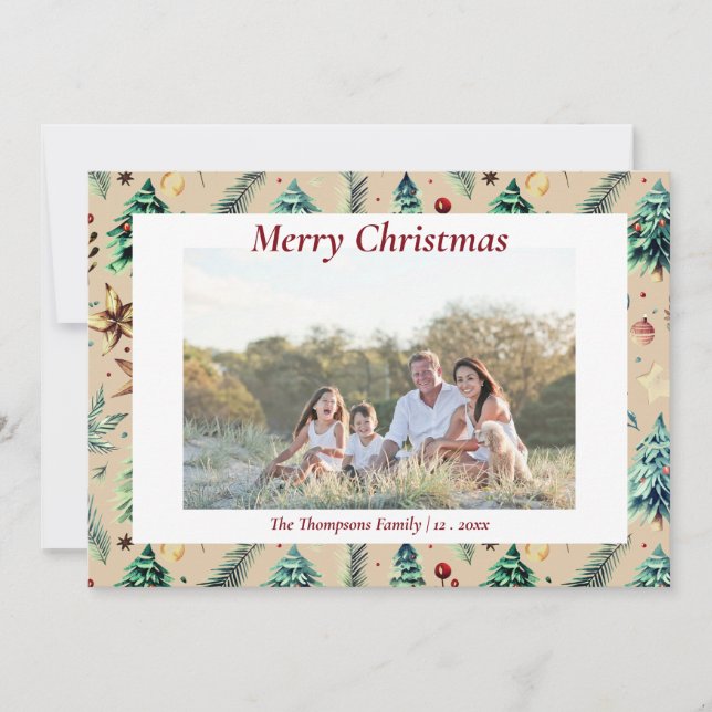 Tarjeta Festiva Navidades Holly Greenery Botánico Foto Dun (Anverso)