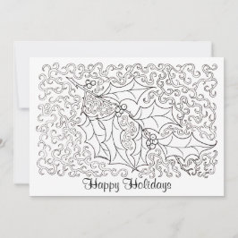 Tarjeta Festiva Navidades Holly Happy Holidays Card to Color
