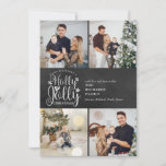 Tarjeta Festiva Navidades Holly Jolly Chalkboard 4 Collage de foto<br><div class="desc">Un elegante diseño de vacaciones de collage de fotos Holly Jolly 4 para que puedas personalizar con tus fotos,  mensajes,  nombres y año favoritos en un fondo de pizarra. El reverso presenta copos de nieve cayendo sobre un fondo de pizarra coincidente. Diseñado por Thisisnotme©</div>