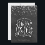 Tarjeta Festiva Navidades Holly Jolly Elegant Script Chalkboard<br><div class="desc">Con un elegante diseño de escritura Holly Jolly,  puedes personalizar con tu mensaje,  nombre y año en un fondo de pizarra. Diseñado por Thisisnotme©</div>