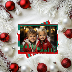 Tarjeta Festiva Navidades "Holly & Jolly" rojos y verdes