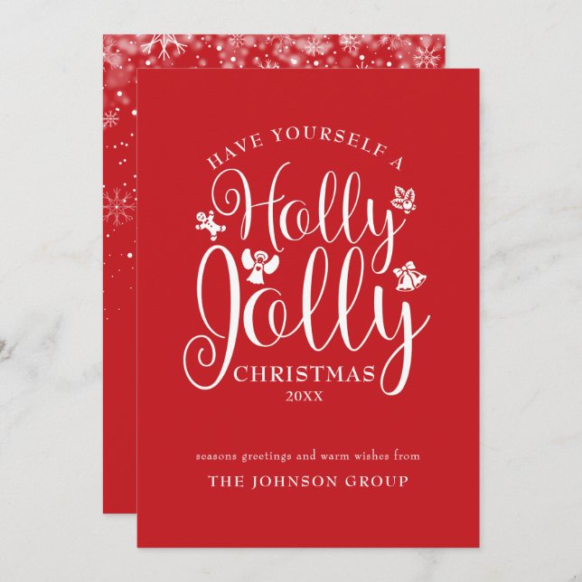 Tarjeta Festiva Navidades Holly Jolly Script Office Holiday Card (Anverso / Reverso)