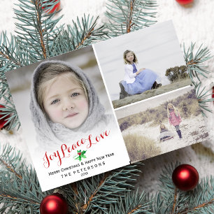 Tarjeta Festiva Navidades Holly Joy Peace Love Collage de fotos