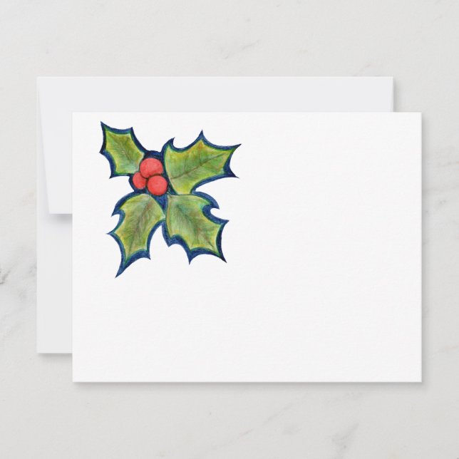 Tarjeta Festiva Navidades Holly Leaves, Berries Rojas (Anverso)
