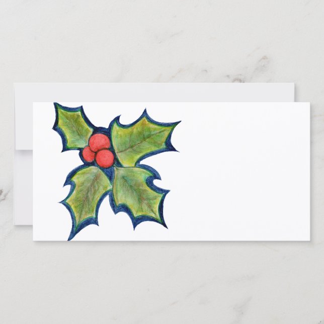Tarjeta Festiva Navidades Holly Leaves, Berries Rojas (Anverso)