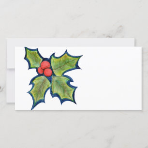 Tarjeta Festiva Navidades Holly Leaves, Berries Rojas