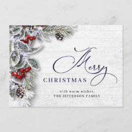 Tarjeta Festiva Navidades Holly Pine Rustic 4 Photo Greeting