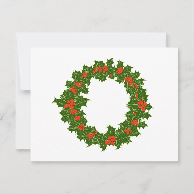 Tarjeta Festiva Navidades Holly Wreath (Anverso)