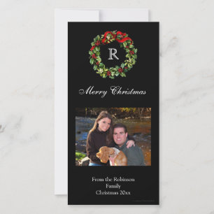 Tarjeta Festiva Navidades Holly Wreath Classic Black Holiday