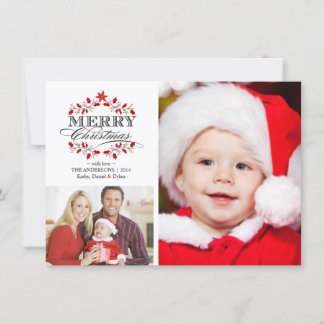 Tarjeta Festiva Navidades Holly Wreath Collage de fotos de vacacio