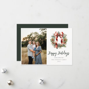 Tarjeta Festiva Navidades Holly Wreath Photo