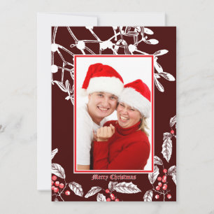 Tarjeta Festiva Navidades Holly y Mistletoe Borde de Arte Botánico