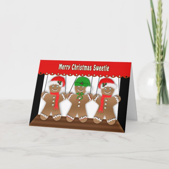 TARJETA FESTIVA NAVIDADES - HOMBRES DE GINGERBREAD - BAILE (Anverso)