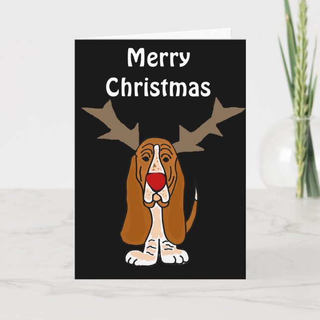 Tarjeta Festiva Navidades honrados de Basset son renos (Anverso)
