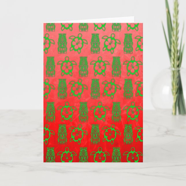 Tarjeta Festiva Navidades Honu Y Tiki (Anverso)