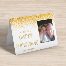 Tarjeta Festiva Navidades horizontales de foto Purpurina dorado do