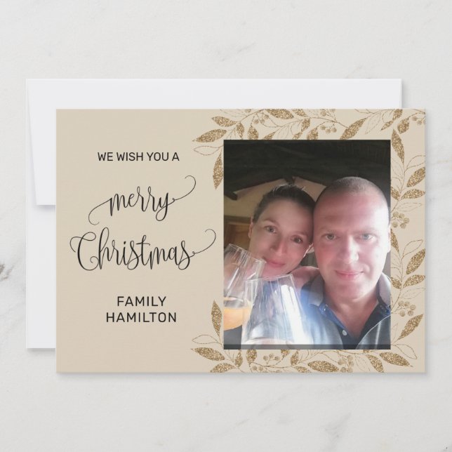 Tarjeta Festiva Navidades horizontales fotográficos planos (Anverso)