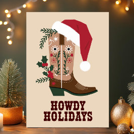 Tarjeta Festiva Navidades Howdy Botas Vaqueras Occidentales de Nav