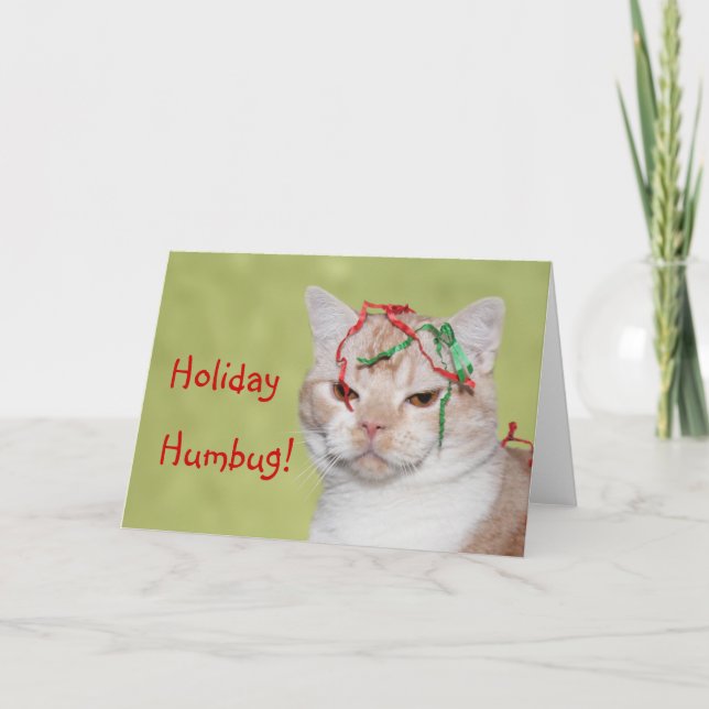 Tarjeta Festiva Navidades Humbug cat (Anverso)