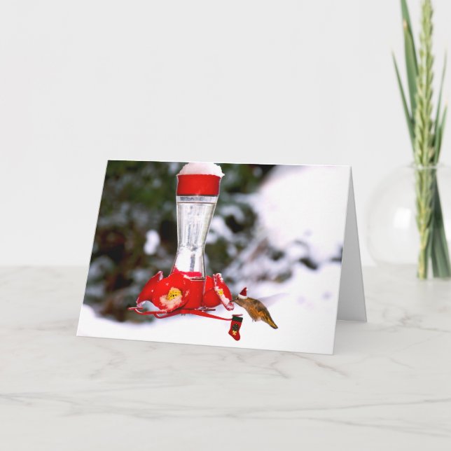 Tarjeta Festiva Navidades Hummingbird y Nieve (Anverso)