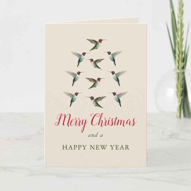 Tarjeta Festiva Navidades Hummingbirds machacados (Anverso)