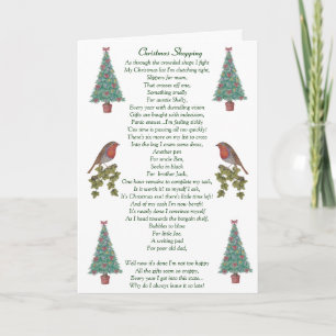 Tarjeta Festiva navidades humorísticos poema robin y árbol de navi