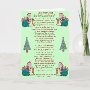 Tarjeta Festiva navidades humorísticos poema santa y árbol de navi