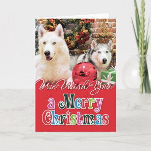 Tarjeta Festiva Navidades - Huskies siberianos - Bailey y Katya