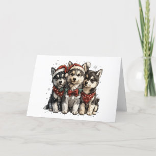 Tarjeta Festiva Navidades Husky Dogs