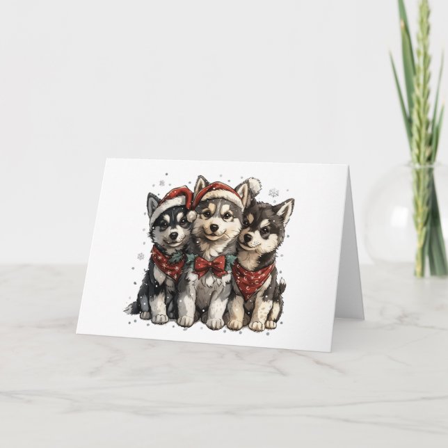 Tarjeta Festiva Navidades Husky Dogs (Anverso)
