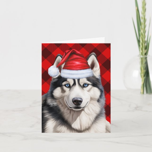 Tarjeta Festiva Navidades Husky Perro Navidades rojos de búfalo (Anverso)