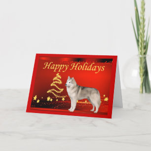 Tarjeta Festiva Navidades Husky siberianos con estrellas de tarjet
