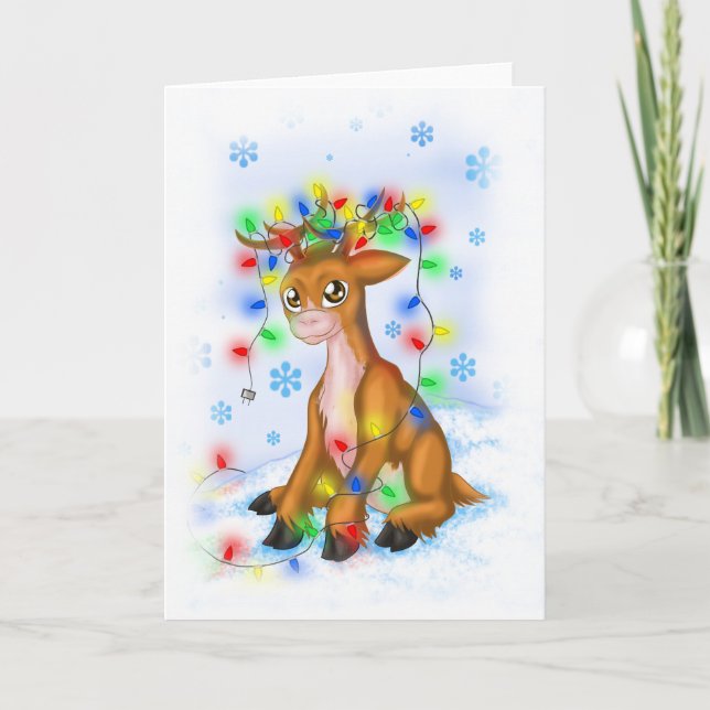 Tarjeta Festiva Navidades iluminan a los renos (Anverso)