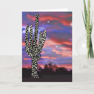 Tarjeta Festiva Navidades iluminan el desierto Saguaro Cactus